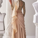 Golden Shimmer Cream Draped Saree Set