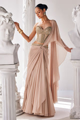 Draped Metallic Saree Set