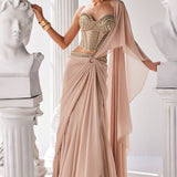 Draped Metallic Saree Set
