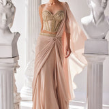 Golden Cream Draped Saree with Corset | Mandira Wirk