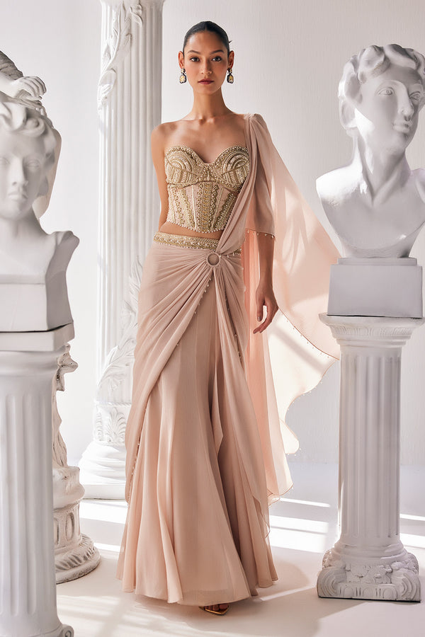 Draped Metallic Saree Set