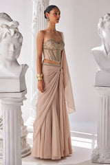 Draped Metallic Saree Set
