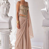 Draped Metallic Saree Set