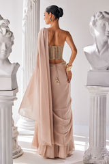 Draped Metallic Saree Set