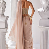 Draped Metallic Saree Set