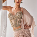 Draped Metallic Saree Set