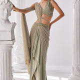 Jade Green Coloured Draped Saree