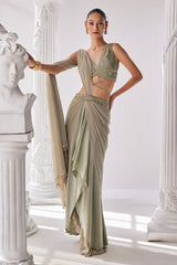 Jade Green Coloured Draped Saree