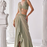Jade Green Coloured Draped Saree