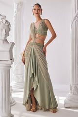 Jade Green Coloured Draped Saree