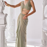 Jade Green Coloured Draped Saree