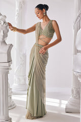 Jade Green Coloured Draped Saree