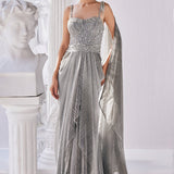 Metallic Ombre Draped Saree Gown