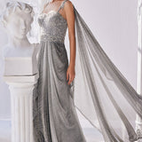Metallic Ombre Draped Saree Gown