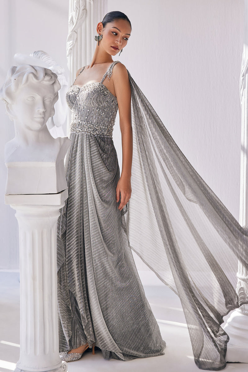 Metallic Ombre Draped Saree Gown