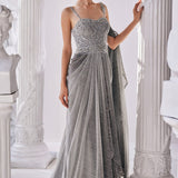 Metallic Ombre Draped Saree Gown