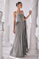 Metallic Ombre Draped Saree Gown
