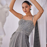 Metallic Ombre Draped Saree Gown