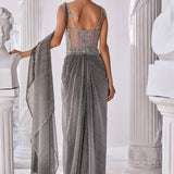 Metallic Ombre Draped Saree Gown