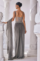 Metallic Ombre Draped Saree Gown
