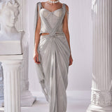 Silver Draped Saree Set