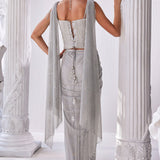 Silver Draped Saree Set