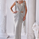 Silver Draped Saree Set
