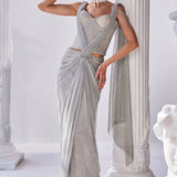 Silver Draped Saree Set