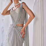 Silver Draped Saree Set