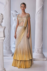 Gold Foil Draped Double Layer Lehenga