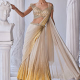 Gold Foil Draped Double Layer Lehenga