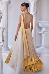 Gold Foil Draped Double Layer Lehenga