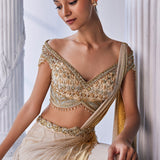 Gold Foil Draped Double Layer Lehenga