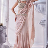 Peach Chiffon Drape Saree Set