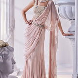 Peach Chiffon Drape Saree Set