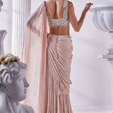 Peach Chiffon Drape Saree Set