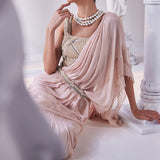 Peach Chiffon Drape Saree Set