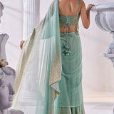 Pista & Gold Draped Layer Lehenga Set