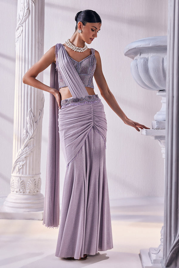 Lilac Draped Saree Set