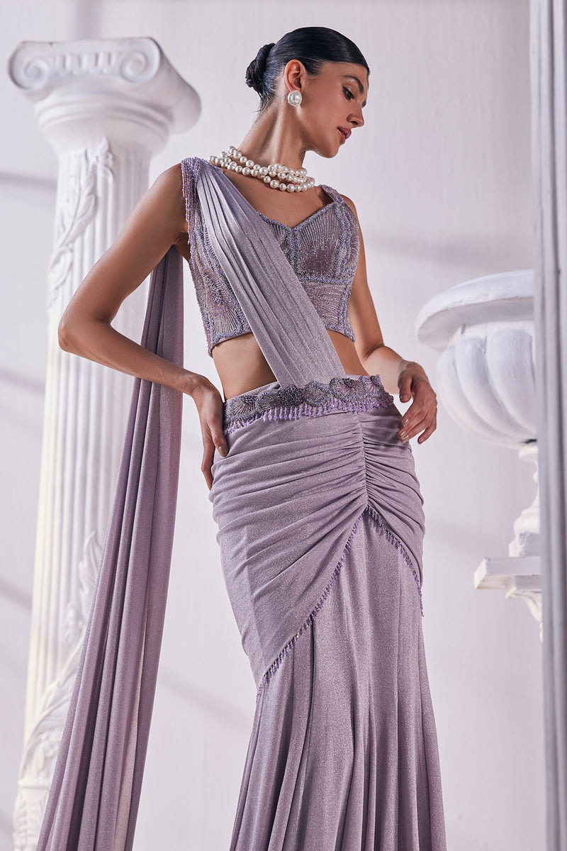 Lilac Draped Saree Set