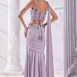 Lilac Draped Saree Set
