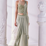 Jade Green Draped Saree Set
