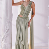 Jade Green Draped Saree Set