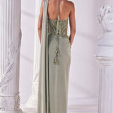 Jade Green Draped Saree Set