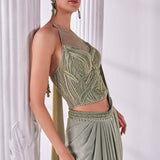 Jade Green Draped Saree Set