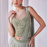 Jade Green Draped Saree Set