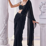 Royal Black Draped Saree Set