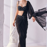 Royal Black Draped Saree Set