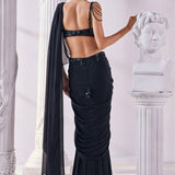 Royal Black Draped Saree Set