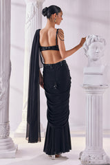 Royal Black Draped Saree Set